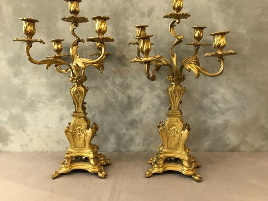 Pair Of Louis XV Napoleon III gilt bronze candelabra