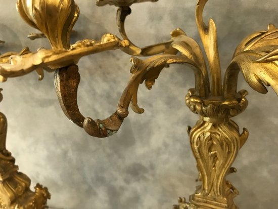 Pair Of Louis XV Napoleon III gilt bronze candelabra