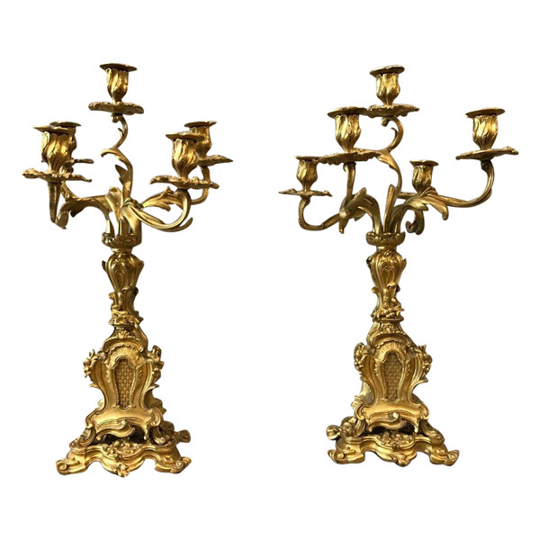 Pair Of Louis XV Napoleon III gilt bronze candelabra