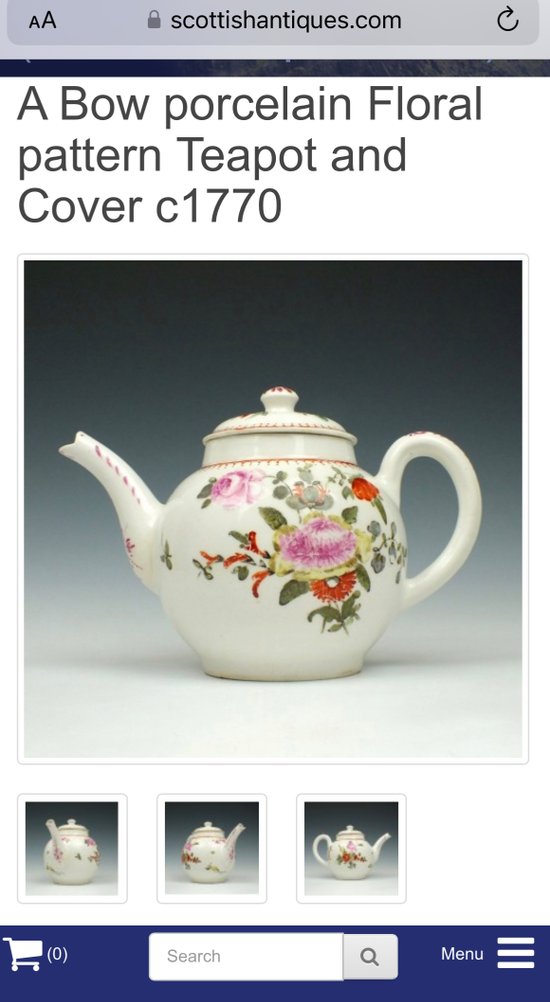 A rare & charming Bow miniature teapot, c1760, bullet form, polychrome decorated
