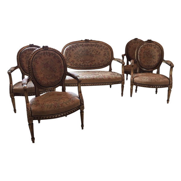 Salon En Bois Sculpté Et Doré De Style Louis XVI Napoléon III