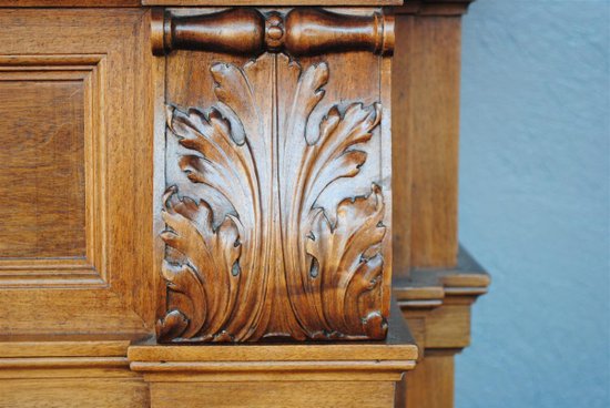Spectacular Renaissance Style Walnut Fireplace, Late 19th Century
