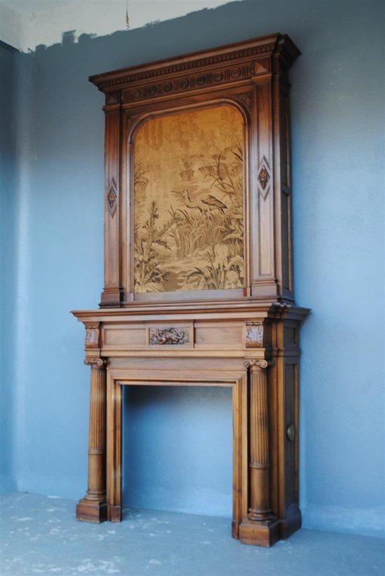 Spectacular Renaissance Style Walnut Fireplace, Late 19th Century