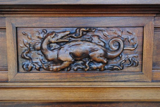 Spectacular Renaissance Style Walnut Fireplace, Late 19th Century