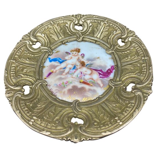 BRONZE AND PORCELAIN TRAY