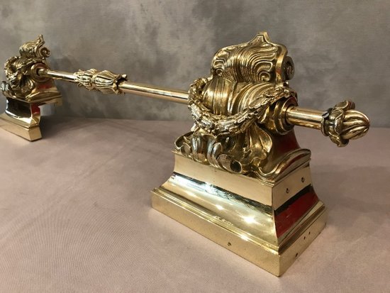Fireplace bar, fireplace bar in bronze and brass, 19th Restoration period
