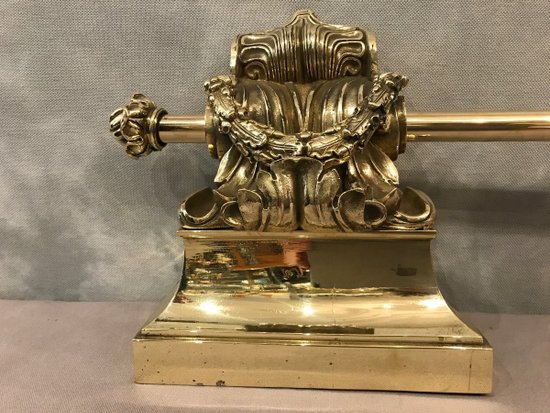 Fireplace bar, fireplace bar in bronze and brass, 19th Restoration period