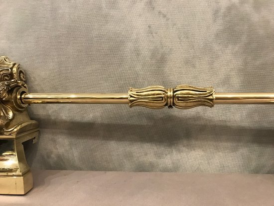 Fireplace bar, fireplace bar in bronze and brass, 19th Restoration period