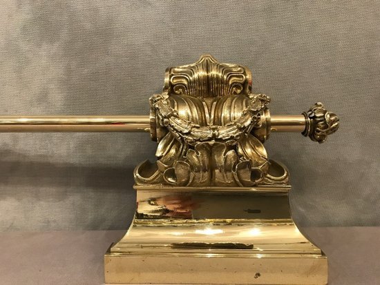 Fireplace bar, fireplace bar in bronze and brass, 19th Restoration period