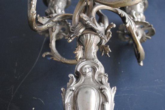 Pendule Garniture Rocaille En Bronze Argenté Style Louis XV