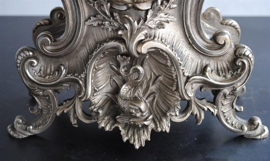 Pendule Garniture Rocaille En Bronze Argenté Style Louis XV