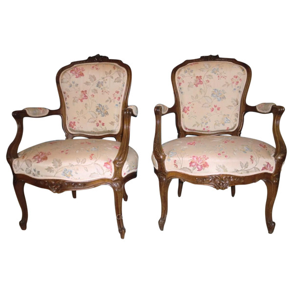 Paire De Fauteuils Louis XV 19ème