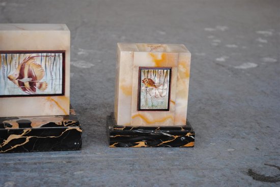 Pendulum Art Deco Onyx And Portor Marble With Fish 1930
