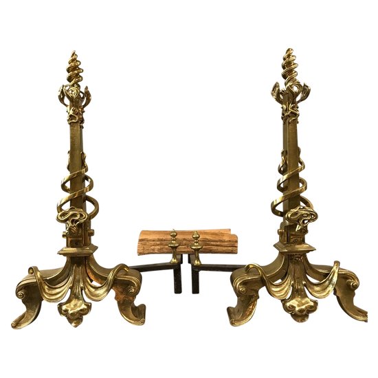 Pair Of Bronze Art Nouveau Andirons in the taste of GUIMARD