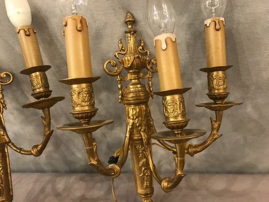 Pair of Louis XVI Napoleon III Wall Lights In Gilt Bronze