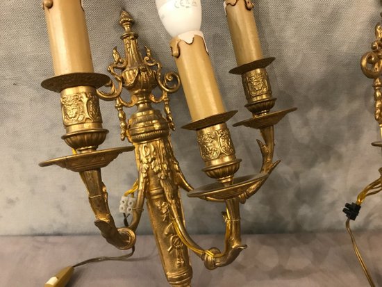 Pair of Louis XVI Napoleon III Wall Lights In Gilt Bronze