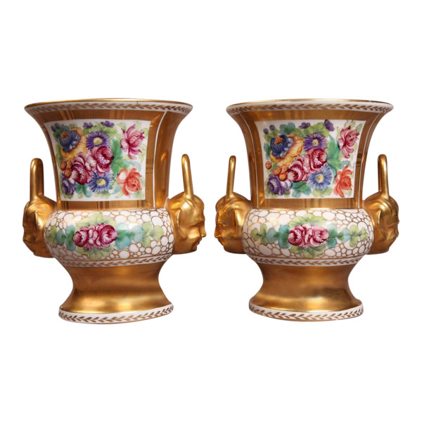 Pair Of Old Paris Porcelain Pot Pots 19th C.