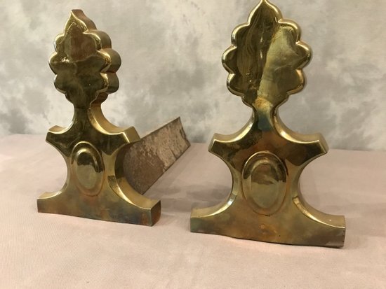 Pair Of Antique Brass And Cast Iron Andirons Early 20th Century