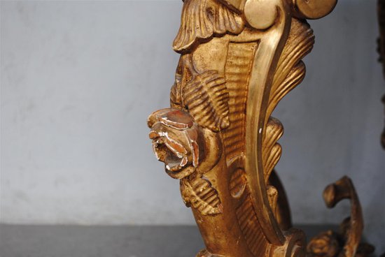 Console  Louis XV En  Bois Doré Dessus Marbre