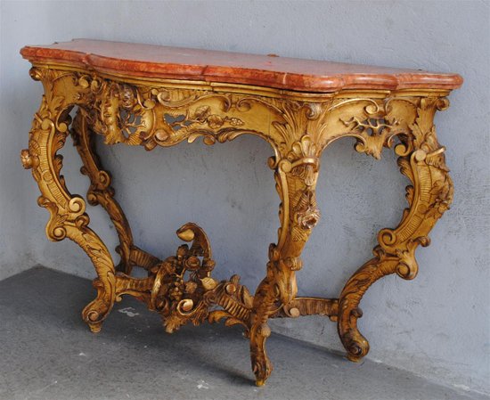 Console  Louis XV En  Bois Doré Dessus Marbre