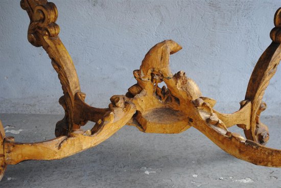 Console  Louis XV En  Bois Doré Dessus Marbre