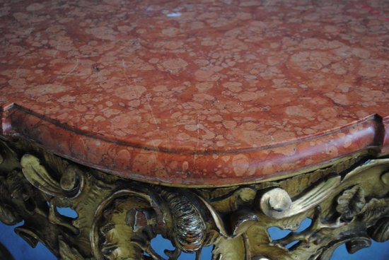 Console  Louis XV En  Bois Doré Dessus Marbre