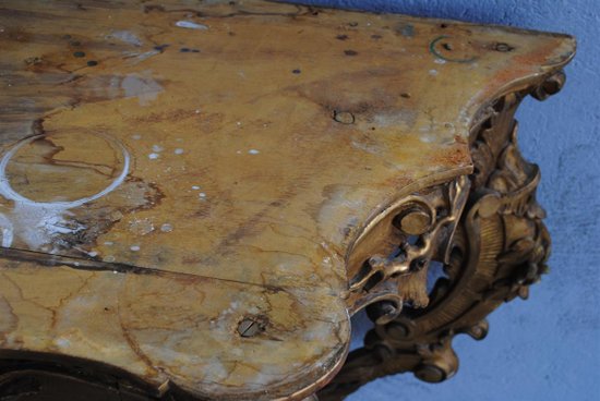 Console  Louis XV En  Bois Doré Dessus Marbre
