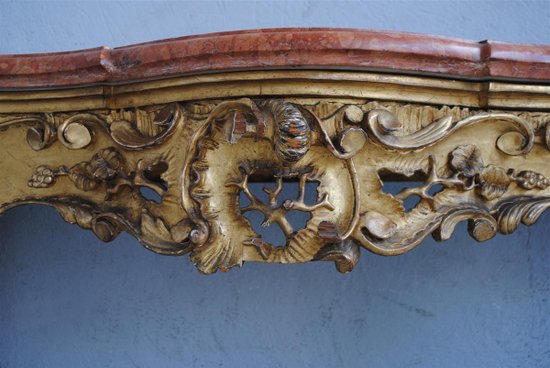 Console  Louis XV En  Bois Doré Dessus Marbre