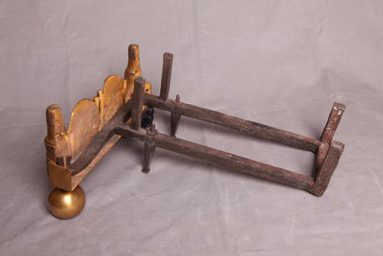 Pair Of Old Andirons In Golden Bonze With Lions 19th