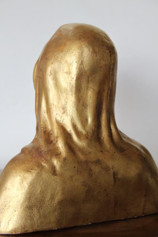Buste De Vierge En Platre Doré Et Cire