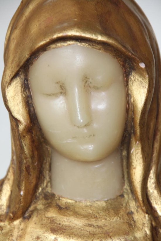Buste De Vierge En Platre Doré Et Cire