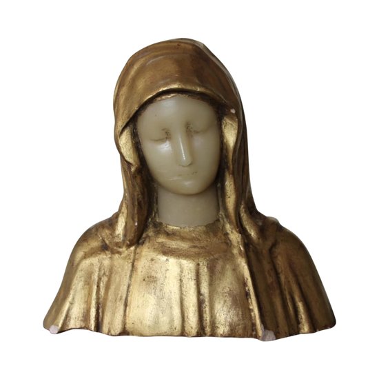 Buste De Vierge En Platre Doré Et Cire
