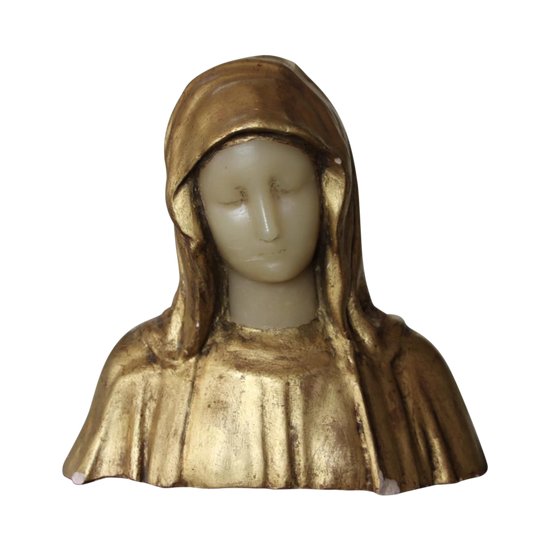 Busto Di Vergine In Gesso Dorato E Cera