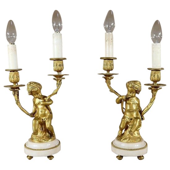 Pair of Candlesticks in Gilt Bronze, Louis XVI style - 19th century