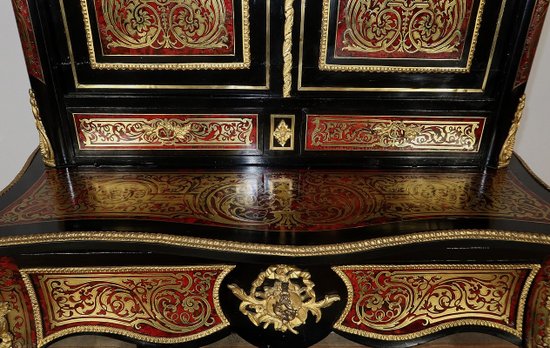 Piccolo Stipo in Intarsio Boulle, Epoca Napoleone III - Metà XIX Secolo