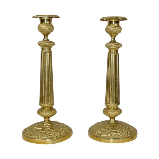 Pair of Brass Candlesticks, Empire Style - Early 20th Century