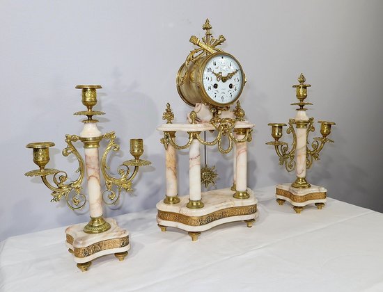 Marble and Bronze Fireplace Set, Louis XVI – 19th Style