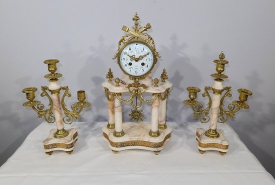 Marble and Bronze Fireplace Set, Louis XVI – 19th Style
