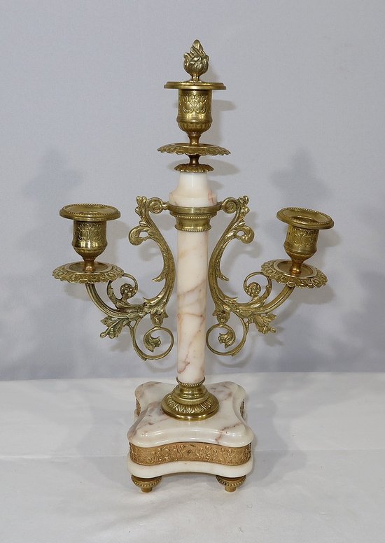 Marble and Bronze Fireplace Set, Louis XVI – 19th Style