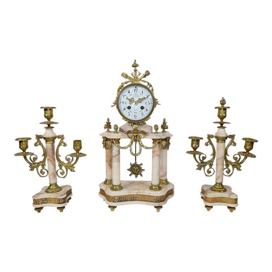 Marble and Bronze Fireplace Set, Louis XVI – 19th Style