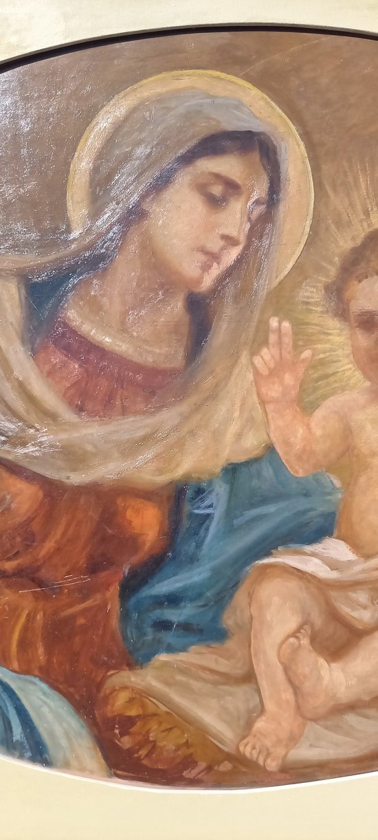 Großes dekoratives Gemälde Jungfrau und Kind / Giuseppe Mazzei XIXth