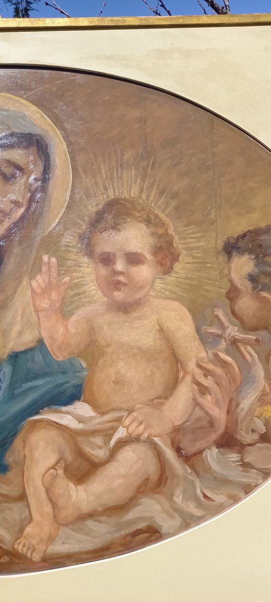 Großes dekoratives Gemälde Jungfrau und Kind / Giuseppe Mazzei XIXth