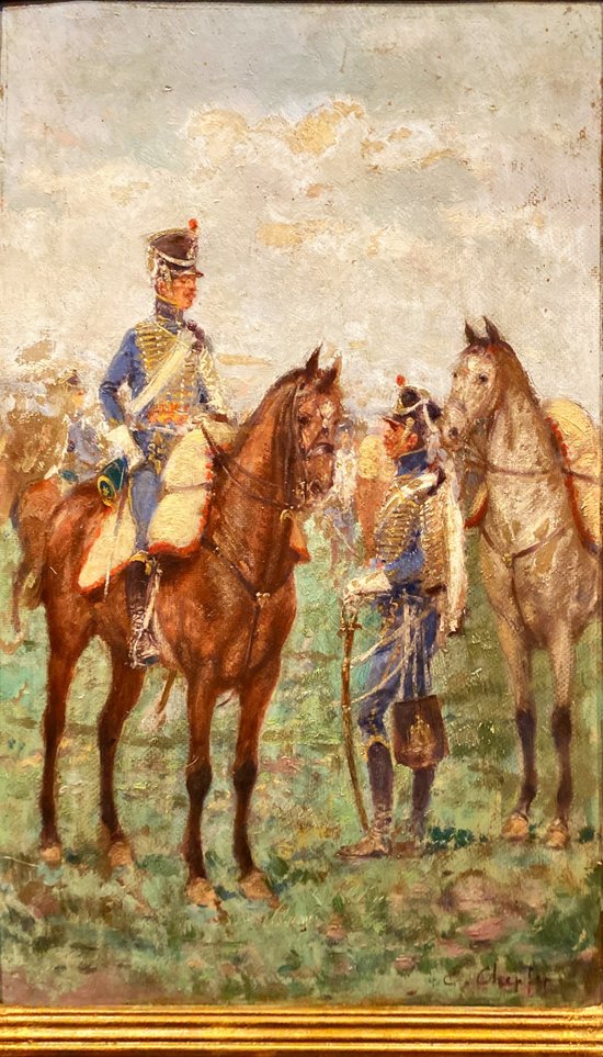 Tableau, peinture de Hussards signée Chepfer