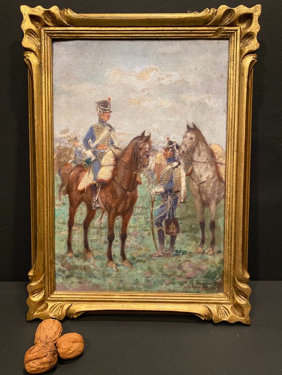 Tableau, peinture de Hussards signée Chepfer