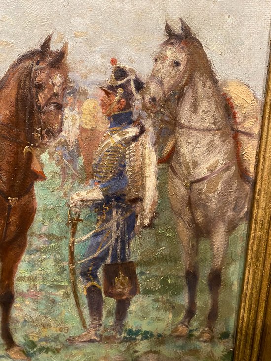 Tableau, peinture de Hussards signée Chepfer