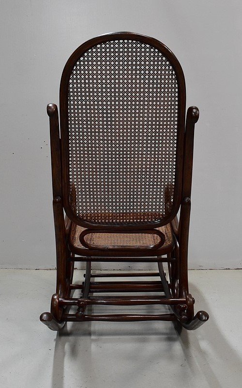Rocking Chair et son Repose pieds en Hêtre, esprit Thonet – 1900