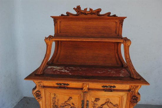 Carrello portavivande Art Nouveau in quercia con decoro Aironi