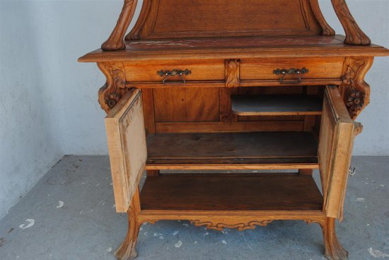 Carrello portavivande Art Nouveau in quercia con decoro Aironi