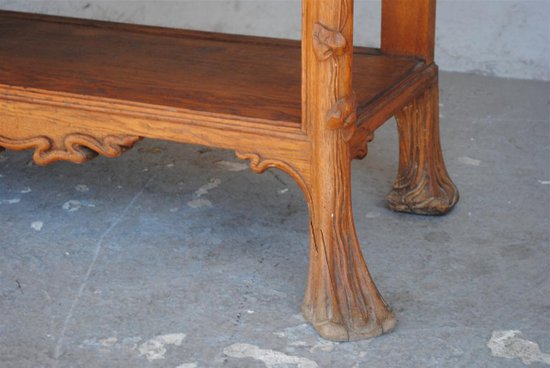 Carrello portavivande Art Nouveau in quercia con decoro Aironi
