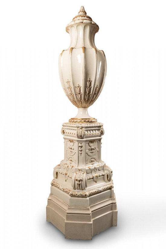 Paire De Potiches En Faïence De Sarreguemines, Modèle « duplessis » Daté De 1904